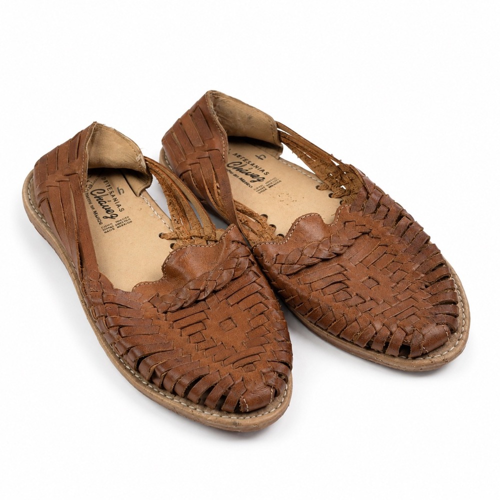 Artesanias Chavez Vintage Y2K Brown Woven Leather Huarache Sandals Women's 6–6.5